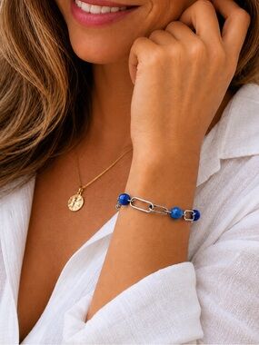 Silver and Blue Beaded Bracelet